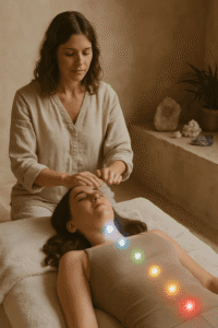 Chakra behandeling patient - chakra's zichtbaar